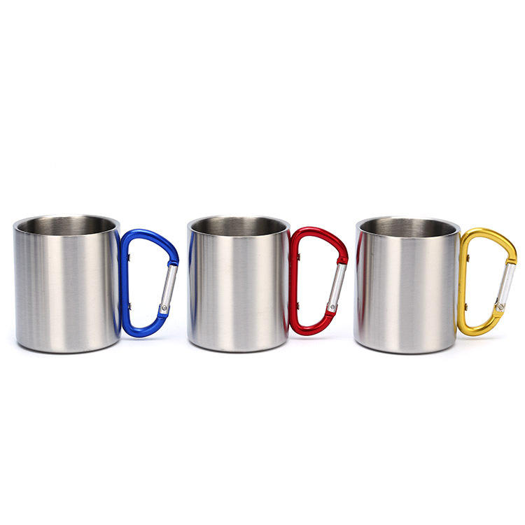 220ml Stainless Steel Double Walled Hiking Camping Mug with Carabiner Handle
